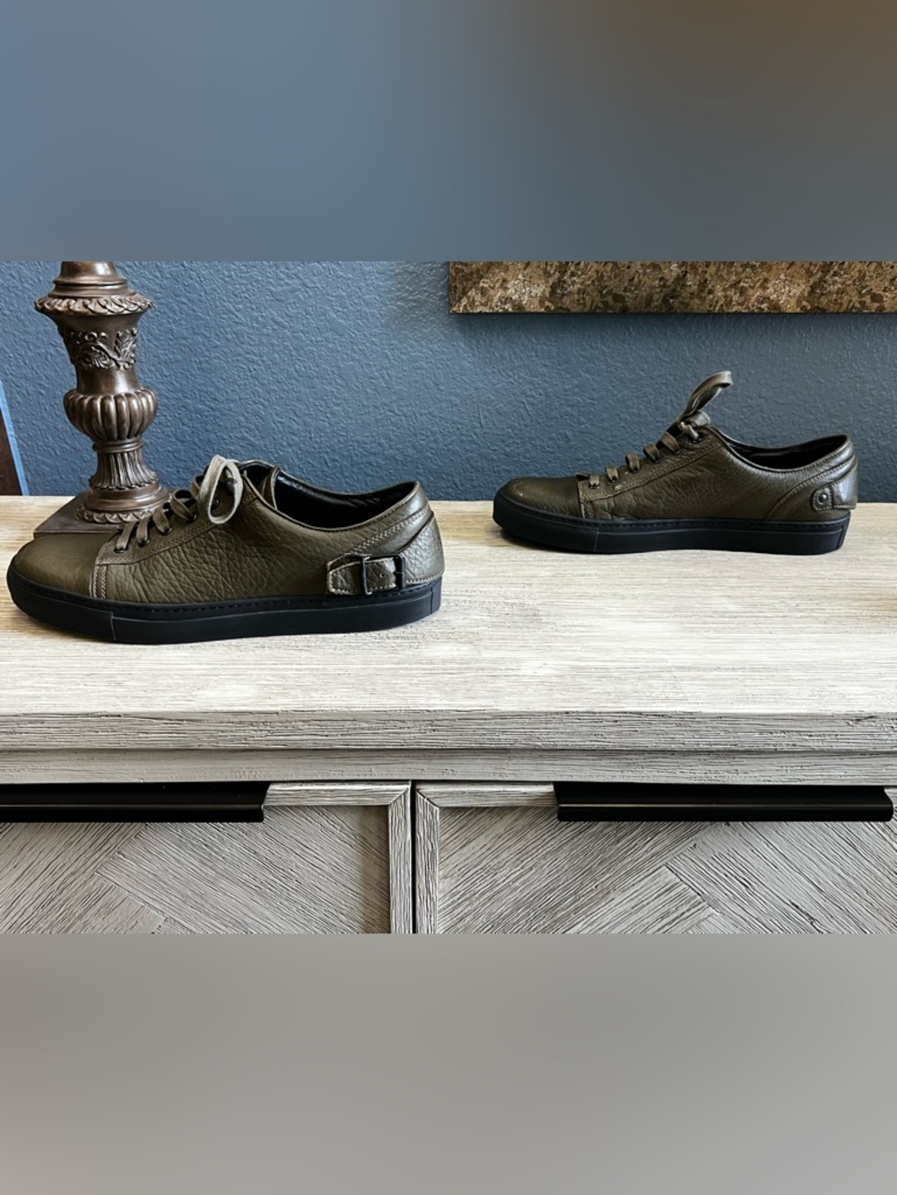 Belstaff Olive Leather Low-Top Sneakers with Black Sole - Picture 5 of 10